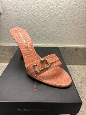 BCBGMaxAzria Coral Croc-Embossed Slide Heel with Metal Bit